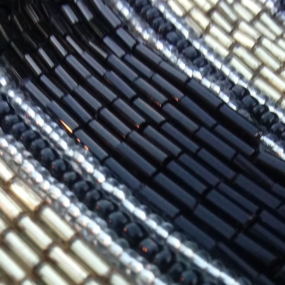 Vintage 80s hand beaded black gold scalloped disco belt velcro closure S / M - Picture 10 of 17